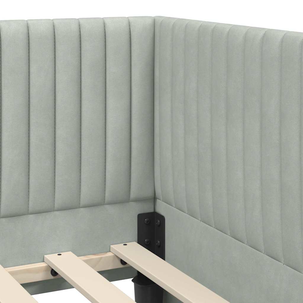 Eckbettgestell mit Kopfteil Hellgrau 90 x 190 cm Samt
