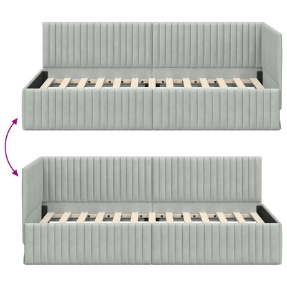 Eckbettgestell mit Kopfteil Hellgrau 90 x 190 cm Samt