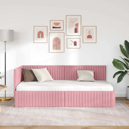 Eckbettgestell mit Kopfteil Rosa 90 x 190 cm Samt