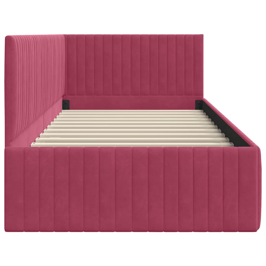 Eckbettgestell mit Kopfteil Weinrot 90 x 190 cm Samt