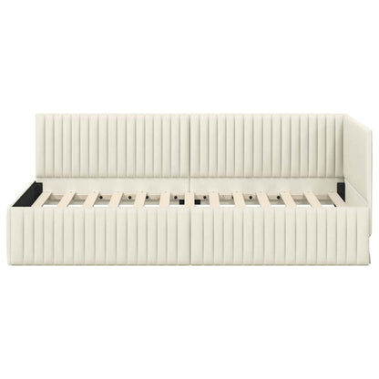 Eckbettgestell mit Kopfteil Creme 90 x 190 cm Samt
