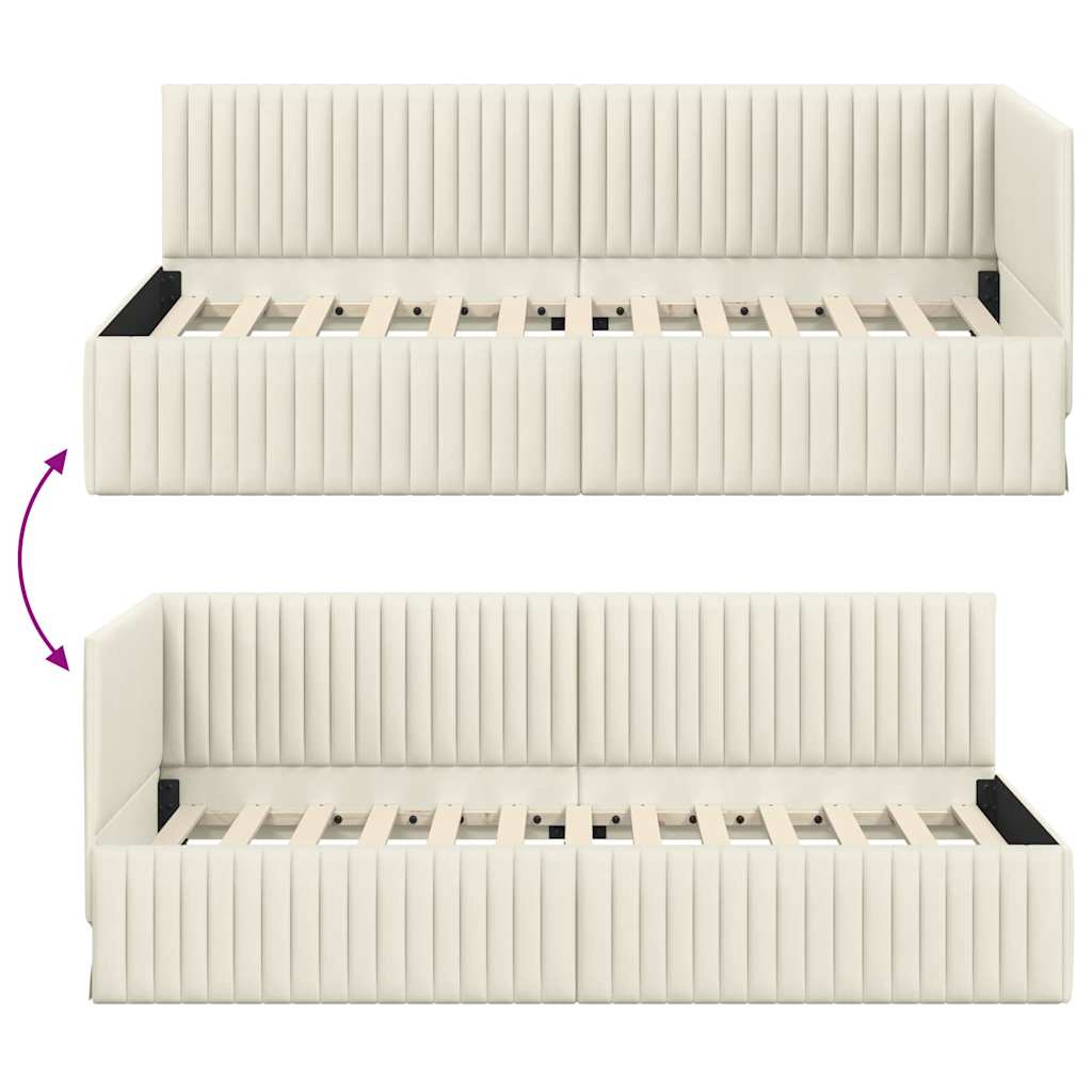 Eckbettgestell mit Kopfteil Creme 90 x 190 cm Samt