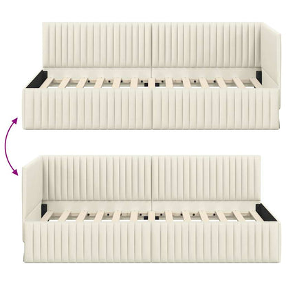 Eckbettgestell mit Kopfteil Creme 90 x 190 cm Samt