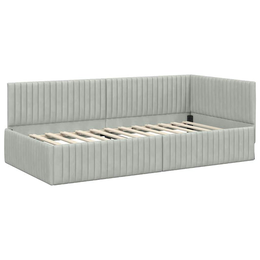 Eckbettgestell mit Kopfteil Hellgrau 90 x 200 cm Samt