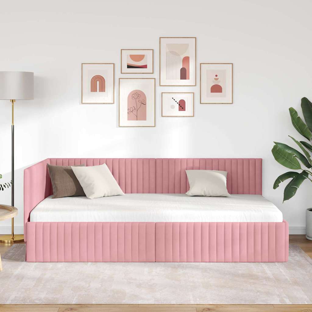 Eckbettgestell mit Kopfteil Rosa 100 x 200 cm Samt
