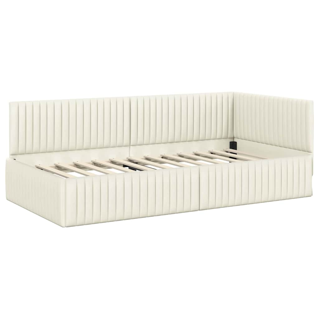 Eckbettgestell mit Kopfteil Creme 100 x 200 cm Samt