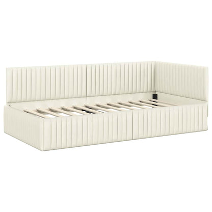 Eckbettgestell mit Kopfteil Creme 100 x 200 cm Samt