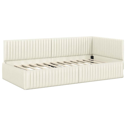 Eckbettgestell mit Kopfteil Creme 100 x 200 cm Samt