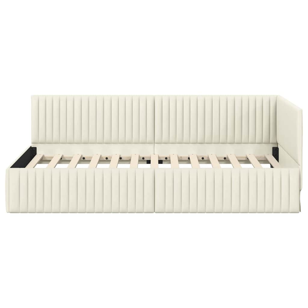 Eckbettgestell mit Kopfteil Creme 100 x 200 cm Samt