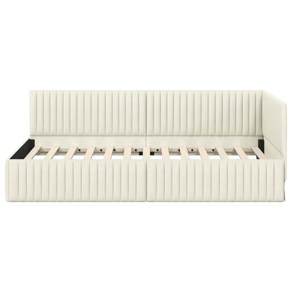 Eckbettgestell mit Kopfteil Creme 100 x 200 cm Samt