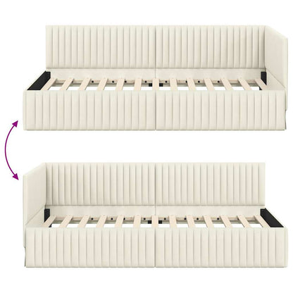 Eckbettgestell mit Kopfteil Creme 100 x 200 cm Samt