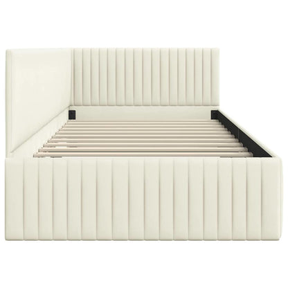 Eckbettgestell mit Kopfteil Creme 100 x 200 cm Samt