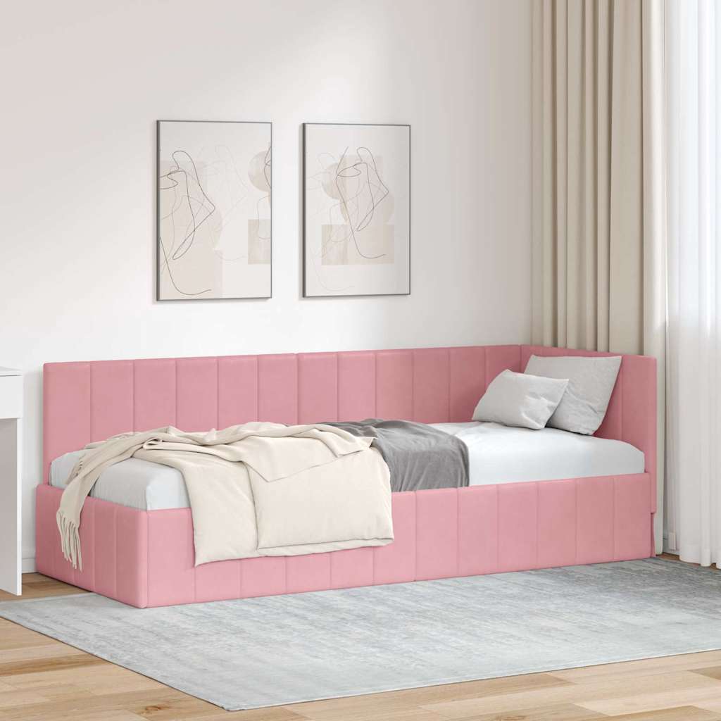Eckbettgestell mit Kopfteil Rosa 80 cm x 200 cm Stoff