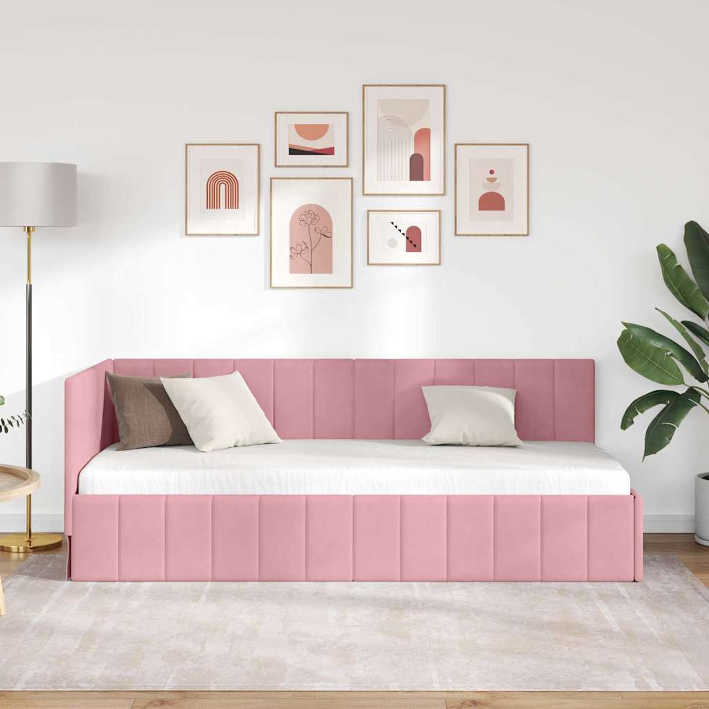 Eckbettgestell mit Kopfteil Rosa 80 cm x 200 cm Stoff