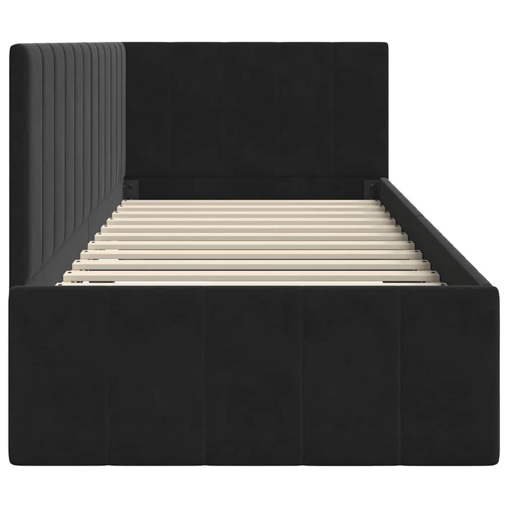 Eckbettgestell mit Kopfteil Schwarz 80 cm x 200 cm Stoff