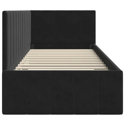 Eckbettgestell mit Kopfteil Schwarz 80 cm x 200 cm Stoff