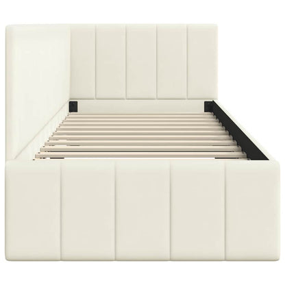 Eckbettgestell mit Kopfteil Creme 80 cm x 200 cm Stoff