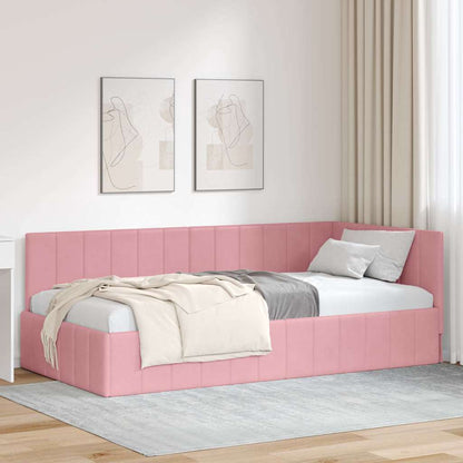 Eckbettgestell mit Kopfteil Rosa 90 cm x 190 cm Stoff