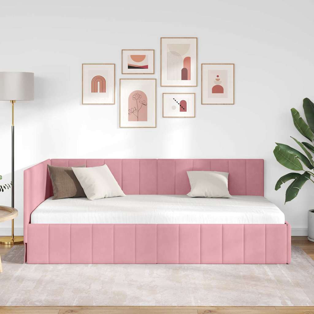 Eckbettgestell mit Kopfteil Rosa 90 cm x 190 cm Stoff