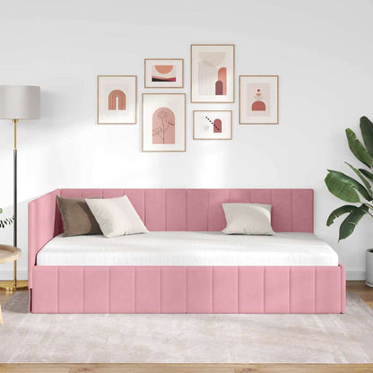 Eckbettgestell mit Kopfteil Rosa 90 cm x 190 cm Stoff