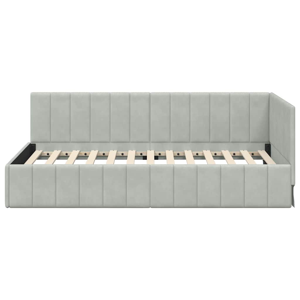 Eckbettgestell mit Kopfteil Hellgrau 100 cm x 200 cm Stoff