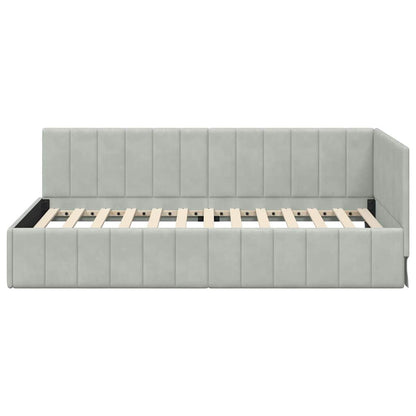 Eckbettgestell mit Kopfteil Hellgrau 100 cm x 200 cm Stoff