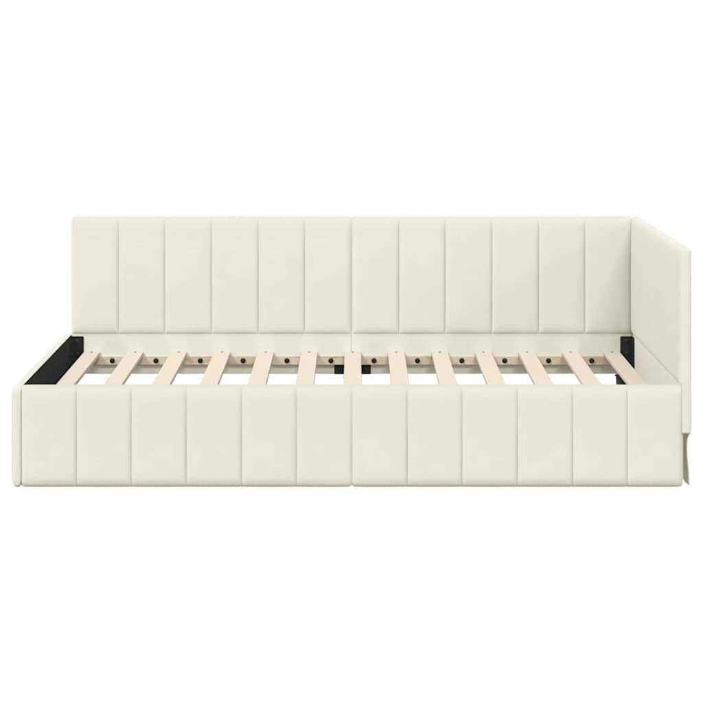 Eckbettgestell mit Kopfteil Creme 100 cm x 200 cm Stoff