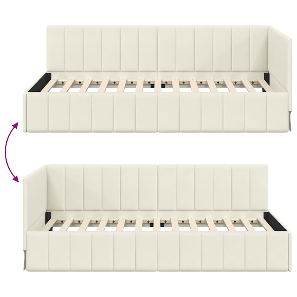 Eckbettgestell mit Kopfteil Creme 100 cm x 200 cm Stoff