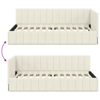 Eckbettgestell mit Kopfteil Creme 100 cm x 200 cm Stoff
