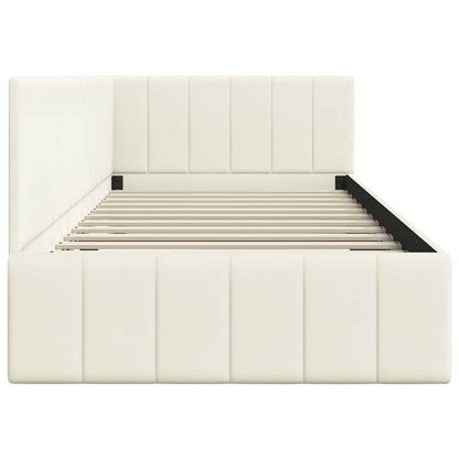 Eckbettgestell mit Kopfteil Creme 100 cm x 200 cm Stoff