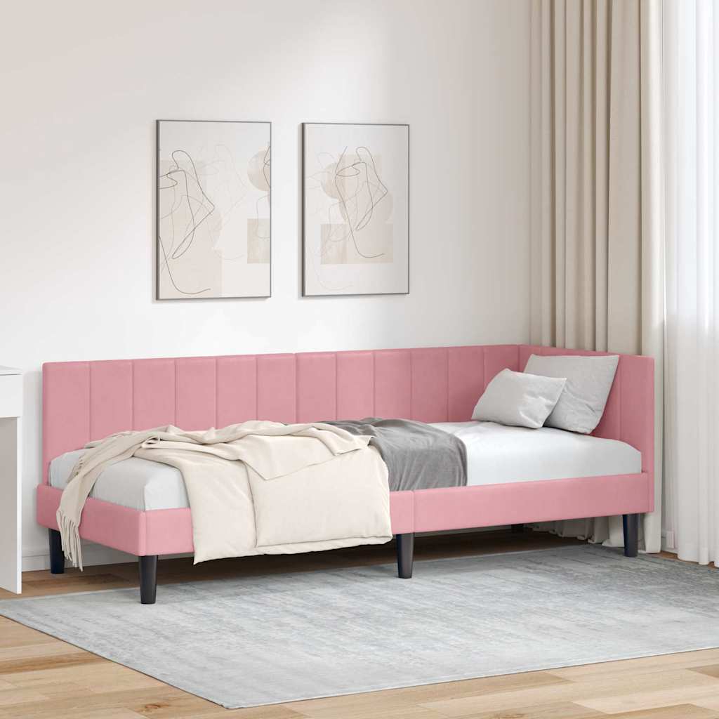 Eckbettgestell mit Kopfteil Rosa 80 cm x 200 cm Stoff