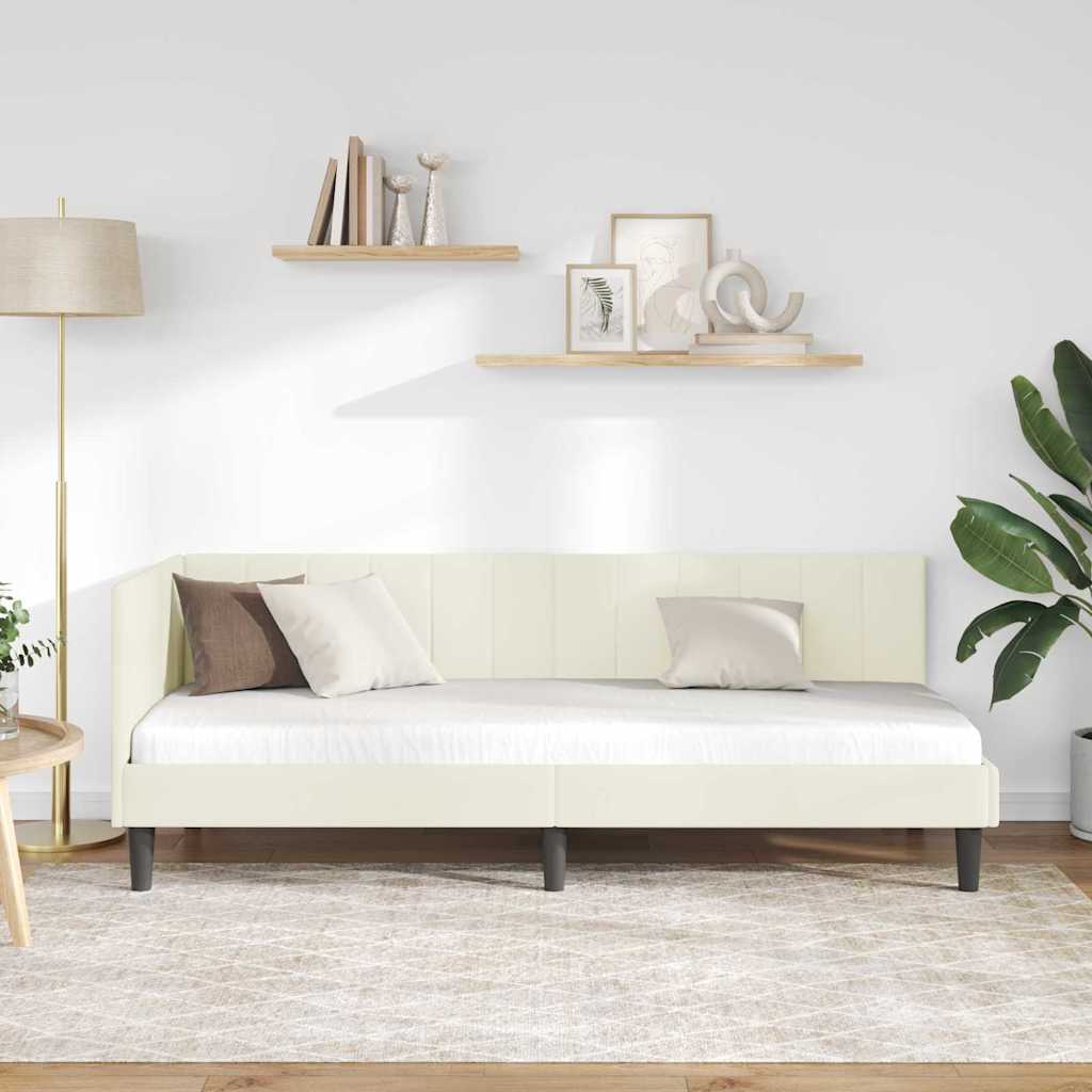 Eckbettgestell mit Kopfteil Creme 80 cm x 200 cm Stoff