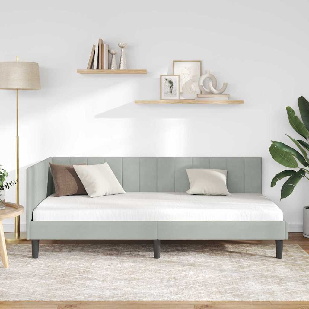 Eckbettgestell mit Kopfteil Hellgrau 90 cm x 200 cm Stoff