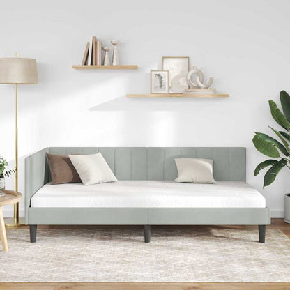 Eckbettgestell mit Kopfteil Hellgrau 90 cm x 200 cm Stoff