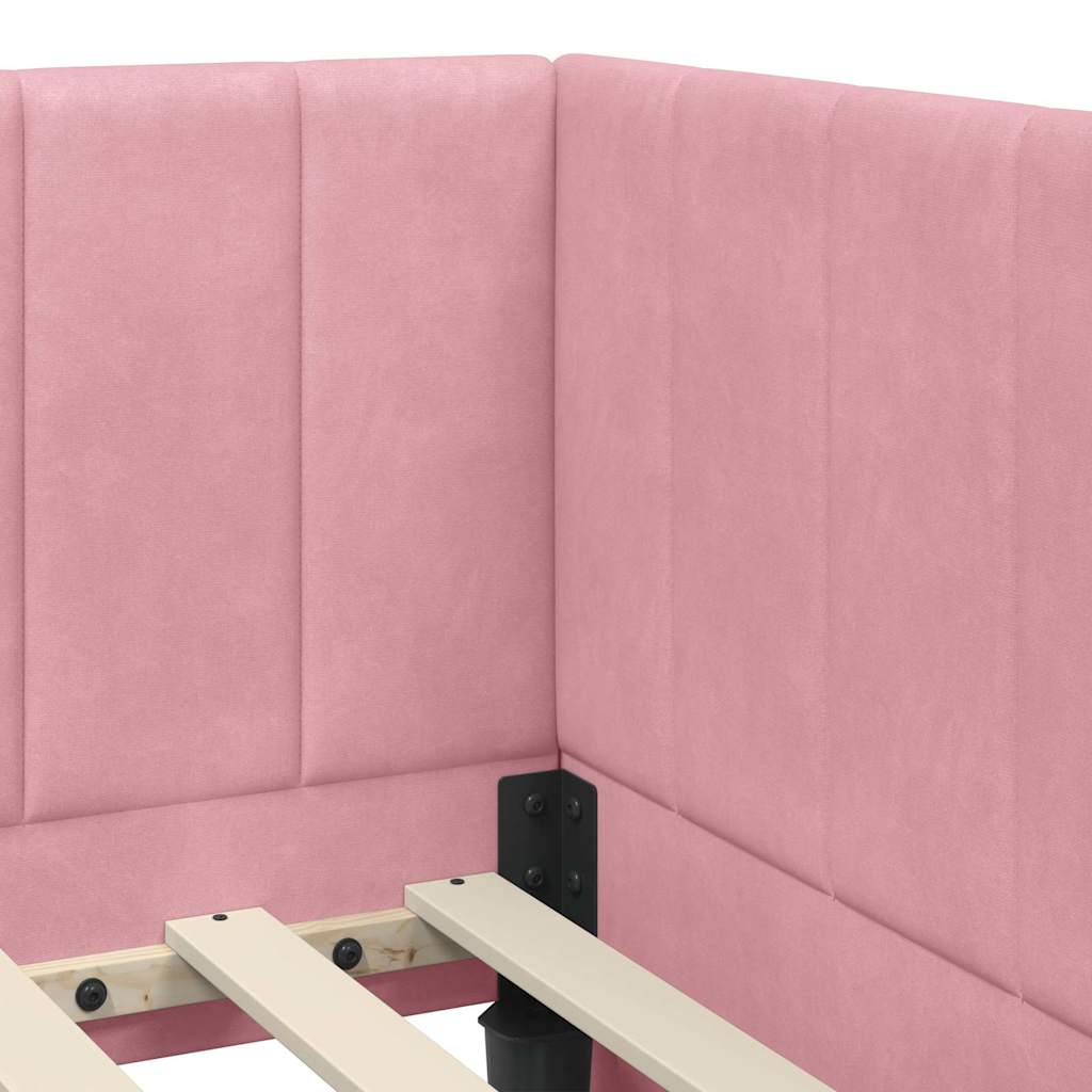 Eckbettgestell mit Kopfteil Rosa 100 cm x 200 cm Stoff