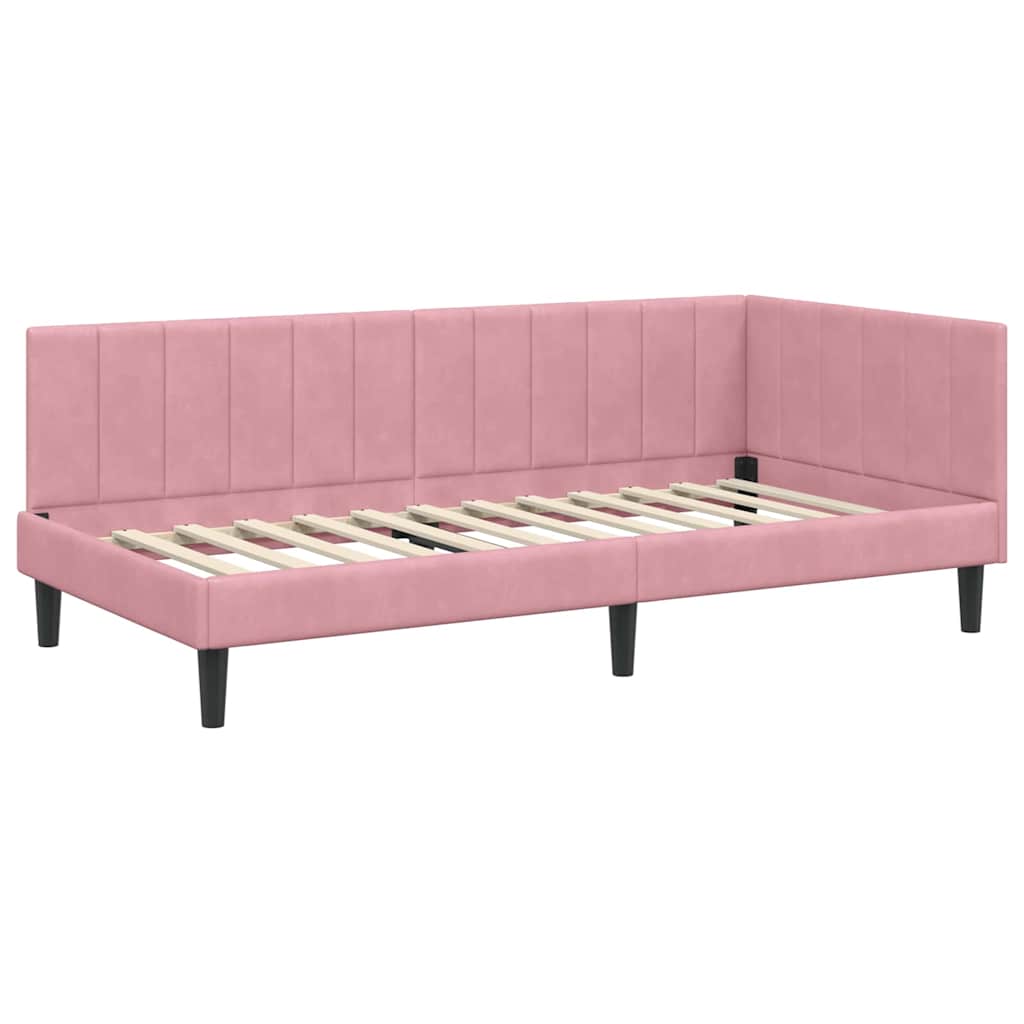 Eckbettgestell mit Kopfteil Rosa 100 cm x 200 cm Stoff