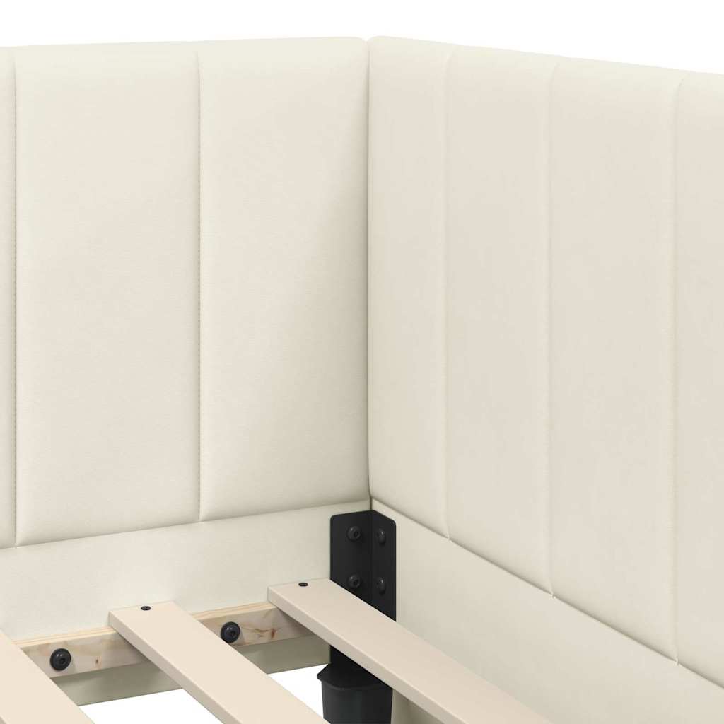 Eckbettgestell mit Kopfteil Creme 100 cm x 200 cm Stoff