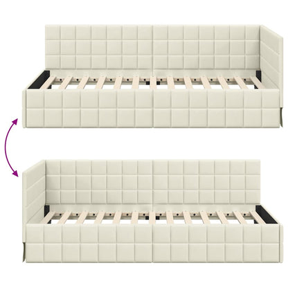 Eckbettgestell mit Kopfteil Creme 90 x 190 cm Samt