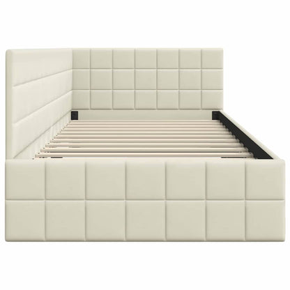 Eckbettgestell mit Kopfteil Creme 90 x 190 cm Samt