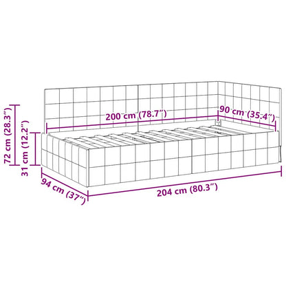 Eckbettgestell mit Kopfteil Blau 90 cm x 200 cm Stoff
