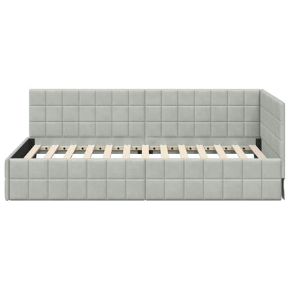 Eckbettgestell mit Kopfteil Hellgrau 90 cm x 200 cm Stoff