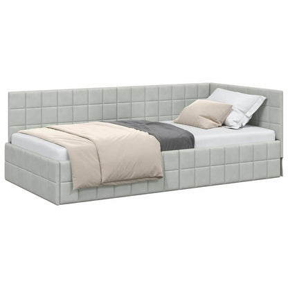 Eckbettgestell mit Kopfteil Hellgrau 90 cm x 200 cm Stoff