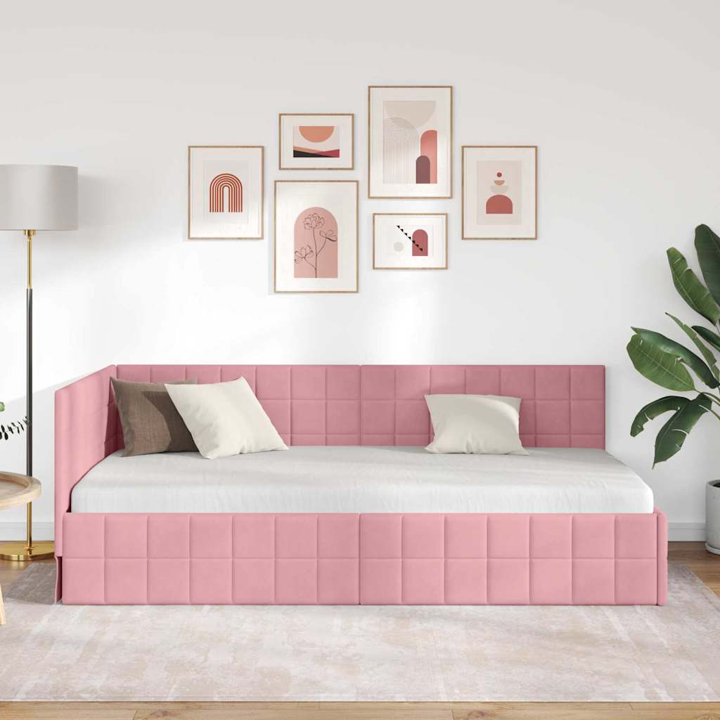 Eckbettgestell mit Kopfteil Rosa 90 cm x 200 cm Stoff