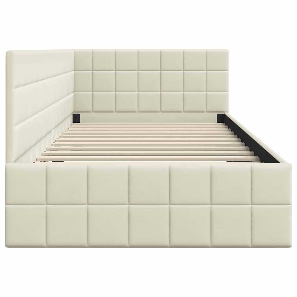 Eckbettgestell mit Kopfteil Creme 90 cm x 200 cm Stoff