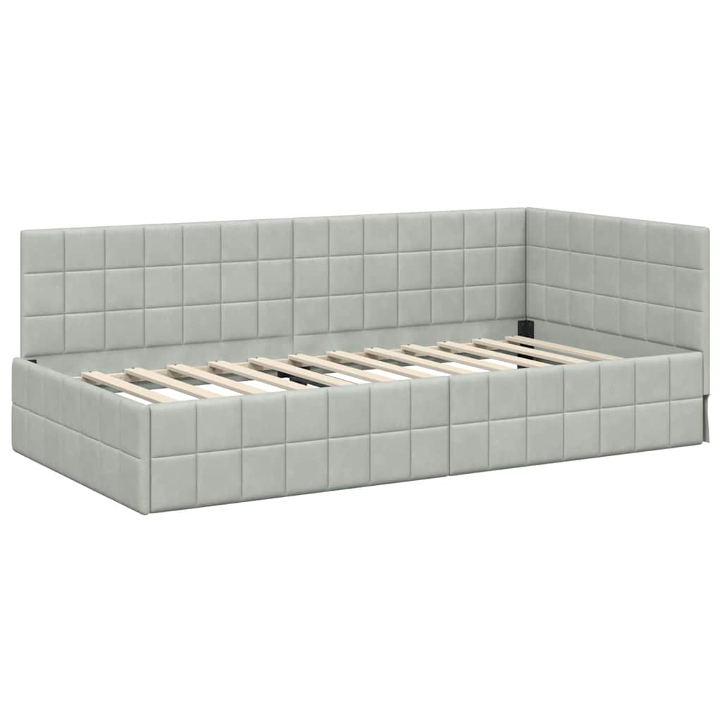 Eckbettgestell mit Kopfteil Hellgrau 100 x 200 cm Samt