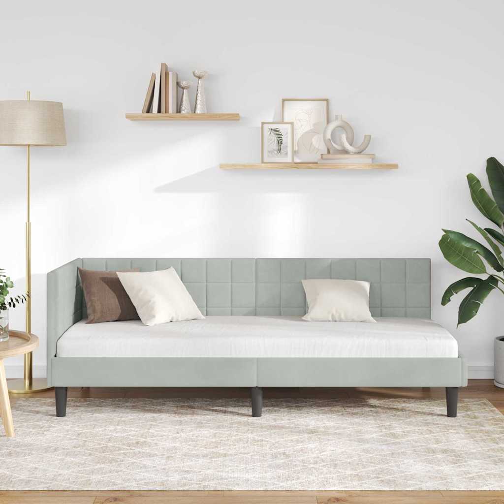 Eckbettgestell mit Kopfteil Hellgrau 80 x 200 cm Samt