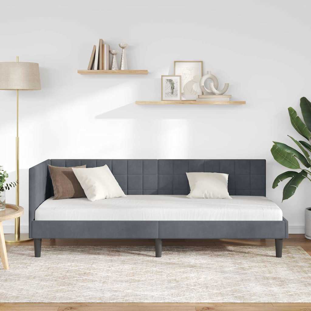 Eckbettgestell mit Kopfteil Dunkelgrau 80 cm x 200 cm Stoff