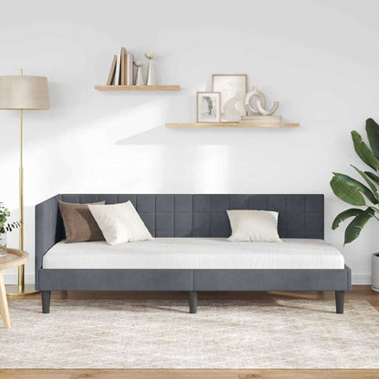 Eckbettgestell mit Kopfteil Dunkelgrau 80 cm x 200 cm Stoff