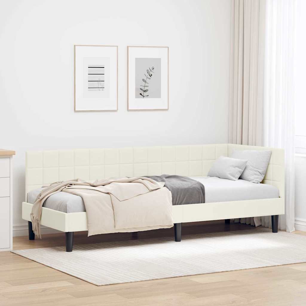 Eckbettgestell mit Kopfteil Creme 80 cm x 200 cm Stoff
