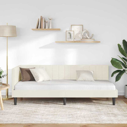 Eckbettgestell mit Kopfteil Creme 80 cm x 200 cm Stoff